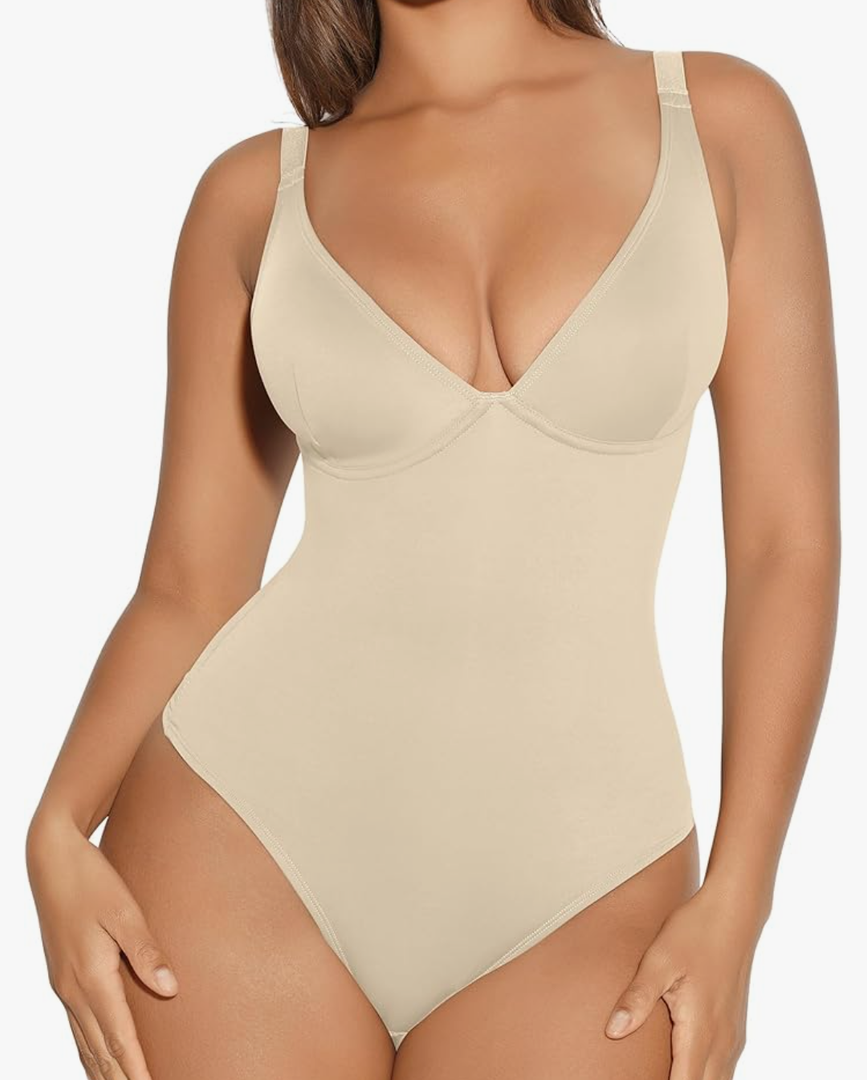 FeelinGirl Shapewear Bodysuits for Women Tummy Control Body Suits Deep V Neck Thong Body Shaper XL