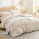 Bedsure Boho Duvet Cover Queen Size - Tufted Boho Bedding, Farmhouse-Style Distressed Vintage Embroidery Bedding for All Seasons, 3 Pieces, 1 Soft Jacquard Queen Comforter Cover and 2 Pillow Shams