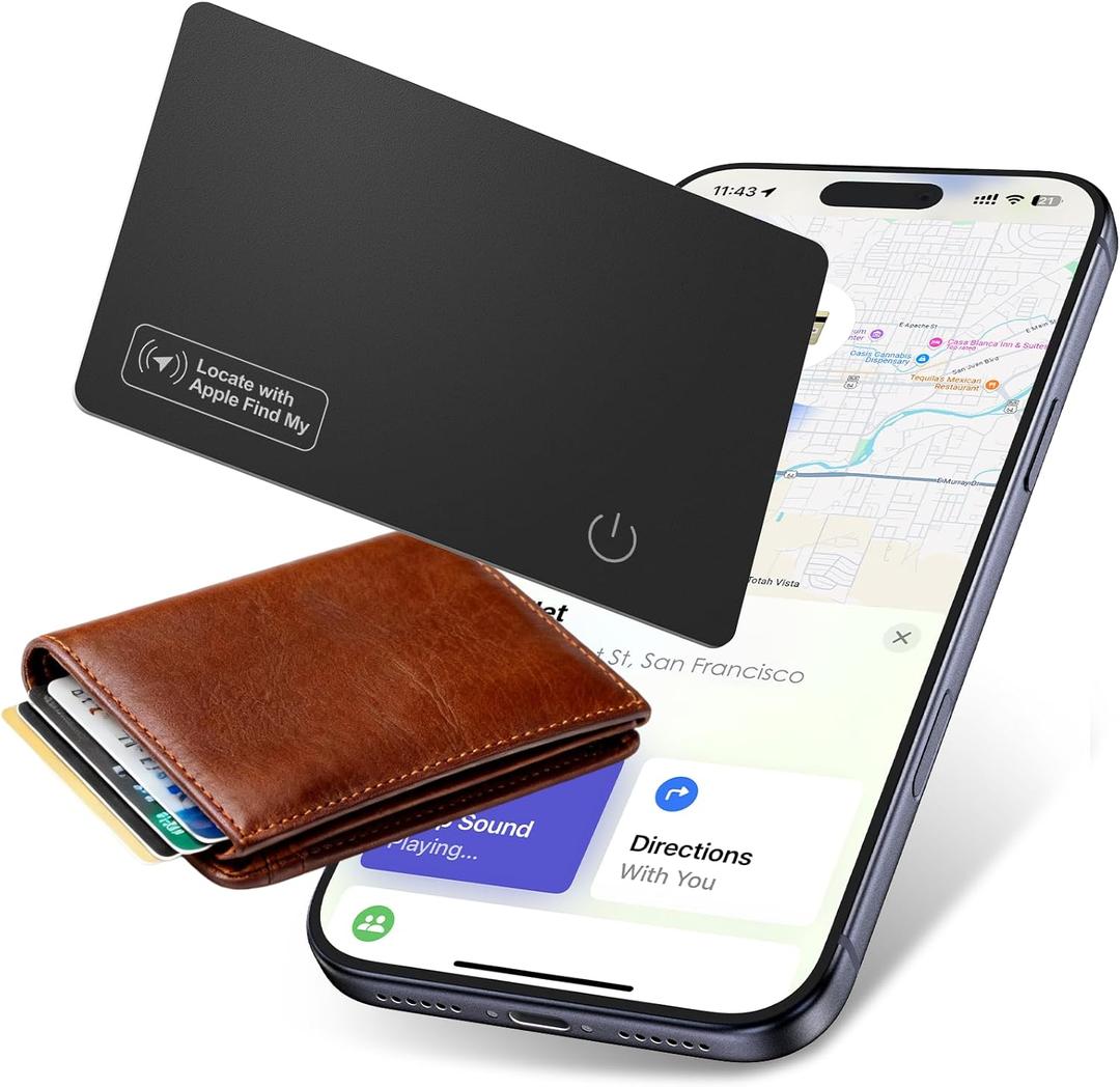 Wallet Tracker Card Air-Tag - Work with Apple Find My (iOS only), 0.07in Slim Tracking Card, IP68 Waterproof Bluetooth Tracker Finder, Apple MFi Certified, Item Locator for Luggage, Passports, Purse (Matte Black)