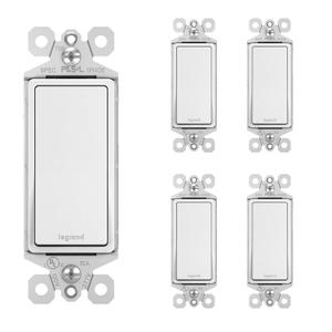 Legrand radiant TM873WCP4 15 Amp Rocker Wall Switch, 3-Way Decorator Light Switches, White (5 Pack)
