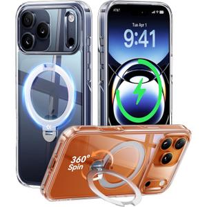 CASEKOO Clear for iPhone 17 Pro Case with 360 Spin Magnetic Stand[Fit for MagSafe][17FT Military Protection][Long-Lasting Clarity] Slim Frame Titanium Alloy Sturdy Stand 6.3'', Clear