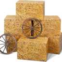 Outus 8 Pcs Hay Bales Paper Boxes Decor Western Cowboy Party Decorations Trunk or Treat Car Decor Fake Hay Photo Booth Props Rustic Wooden Wagon Wheel Straw for Fall Harvest Halloween