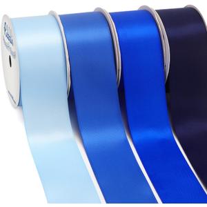 Ribbli Blue Satin Ribbon 1-1/2 Inch x 4 Rolls Total 40 Yards- Baby Blue/Royal Blue/Electric Blue/Navy Ribbon for Gift Wrapping Craft Wedding Decoration