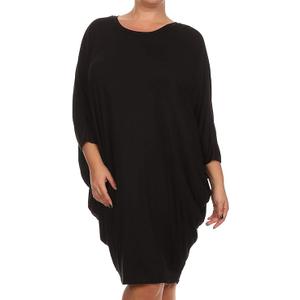 Women's Plus Size Solid Loose Fit 3/4 Dolman Sleeve Casual Midi Dress,XXL