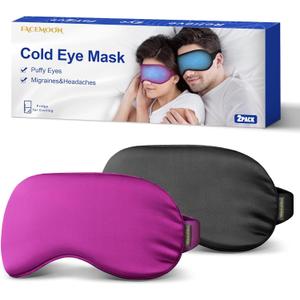 2PCS Cold Eye Mask: Cooling Eye Mask for Puffy Eyes, Headache, Migraines Relief - Cold Compress for Dark Circles, Tired Eyes, After Surgery - Reusable Gel Ice Pack, Weighted Sleep Mask(Black,Purple)