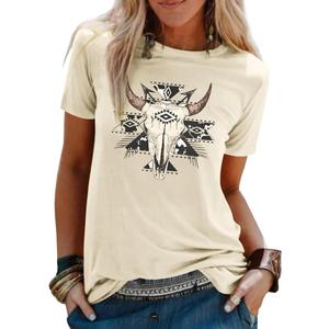 Boho Cow Skull Shirt Women Cowgirl Tshirt Vintage Western Rodeo Graphic Cuntry Concert Tee Bull Skull Casual Tops
(Beige, XL)