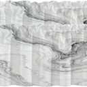 White Gray Abstract Marble Kitchen Valances for Windows,Black Art Curvy Wave Blackout Valances Curtains Multilayer Polyester Drapes for Kitchen Bedroom 2 Pack 52X18 Inches