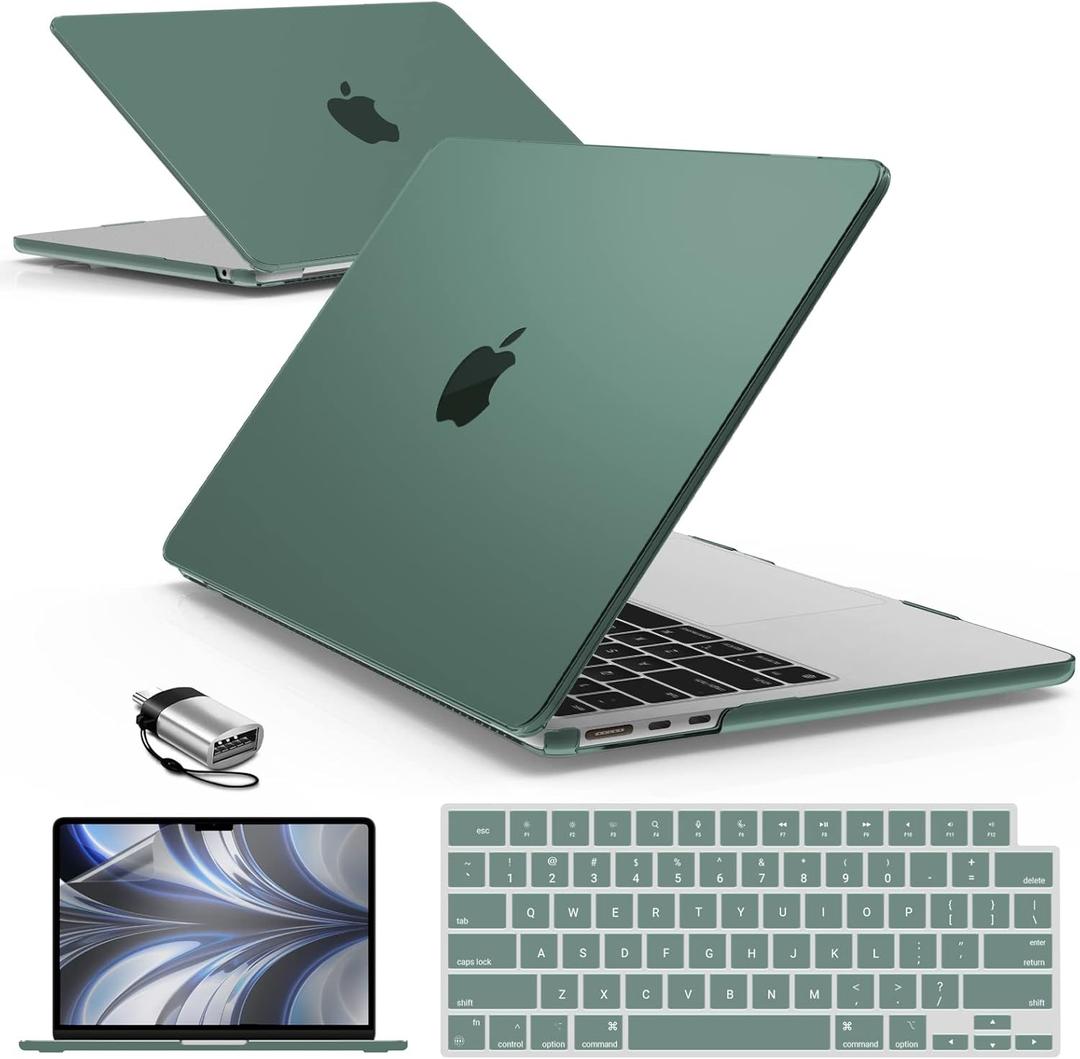 IBENZER Compatible with 2025 2024 2023 2022 MacBook Air 13 inch Case M4 A3240 M3 A3113 M2 A2681, Hardshell Case & KeyboardCover & ScreenFilm & Type-C for Mac Air 13.6, Midnight Green, KK-MTGN+2TC