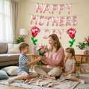 2 x Rose Gold Happy Mothers Day Balloons 16 Inch Mothers Day Balloons Red Rose Balloons for Mother's Days Party Decorations