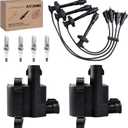 Set of 2 Ignition Coils Pack UF246 90919-02224 with 4 Iridium Spark Plugs and 4 Spark plug Wire Set Compatible with Chevrolet Prizm Toyota Corolla 1998-1999 1.8L L4