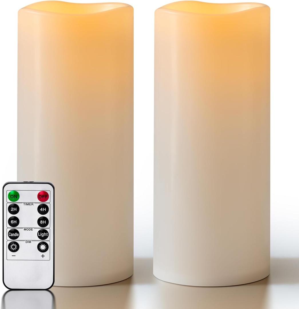 5" x 12" Large Waterproof Outdoor Flameless Candles Battery Operated LED Pillar Candles for Indoor Outdoor Lanterns, Off White, Long Lasting, Set of 2