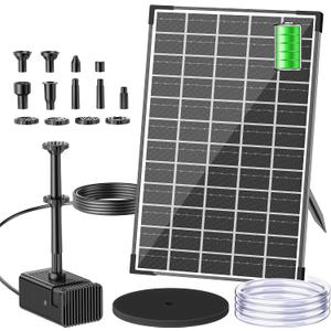 Biling 12W Solar Fountain Pump with 5000 mAh Battery Backup, 80GPH Solar Water Pump with 8 Nozzles, 5ft Tubing for Bird Bath Small Garden Pond Water Features