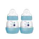 MAM Easy Start Anti-Colic Baby Bottles, Extra Slow Flow, Breastfeeding-Like Silicone Nipple Bottle, Reduces Colic, Gas, & Reflux, Easy-to-Clean, BPA-Free, Vented Baby Bottles for Newborns, 0-3 Months (2 Count (Pack of 1), Denim)