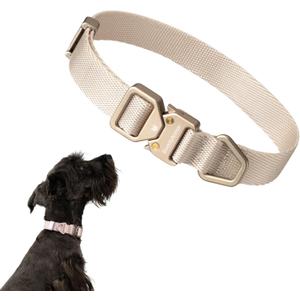 Light Alloy Dog Collar Pro, Soft Lightweight Dog Collar with Metal Buckle Quick Release Adjustable Comfortable Nylon Collar for Small Dogs Walking Training Running (Linen, S)