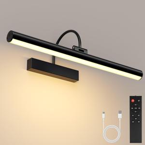VOLISUN Picture Lights for Wall, 16 inch Rechargable Picture Light Battery Operated, 3 Color Temperatures Cordless Picture Light with Remote, Art Light for Paintings, Gallery, Portrait, 1 Pack (Black)