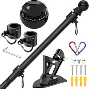 ZMTECH Flag Pole - Upgraded Bracket, 6 FT Stainless Steel Flag Poles for Outside House, Residential or Commerical, Tangle Free Flag Pole Kit for American Flag (Without Flag, Black) (Black)