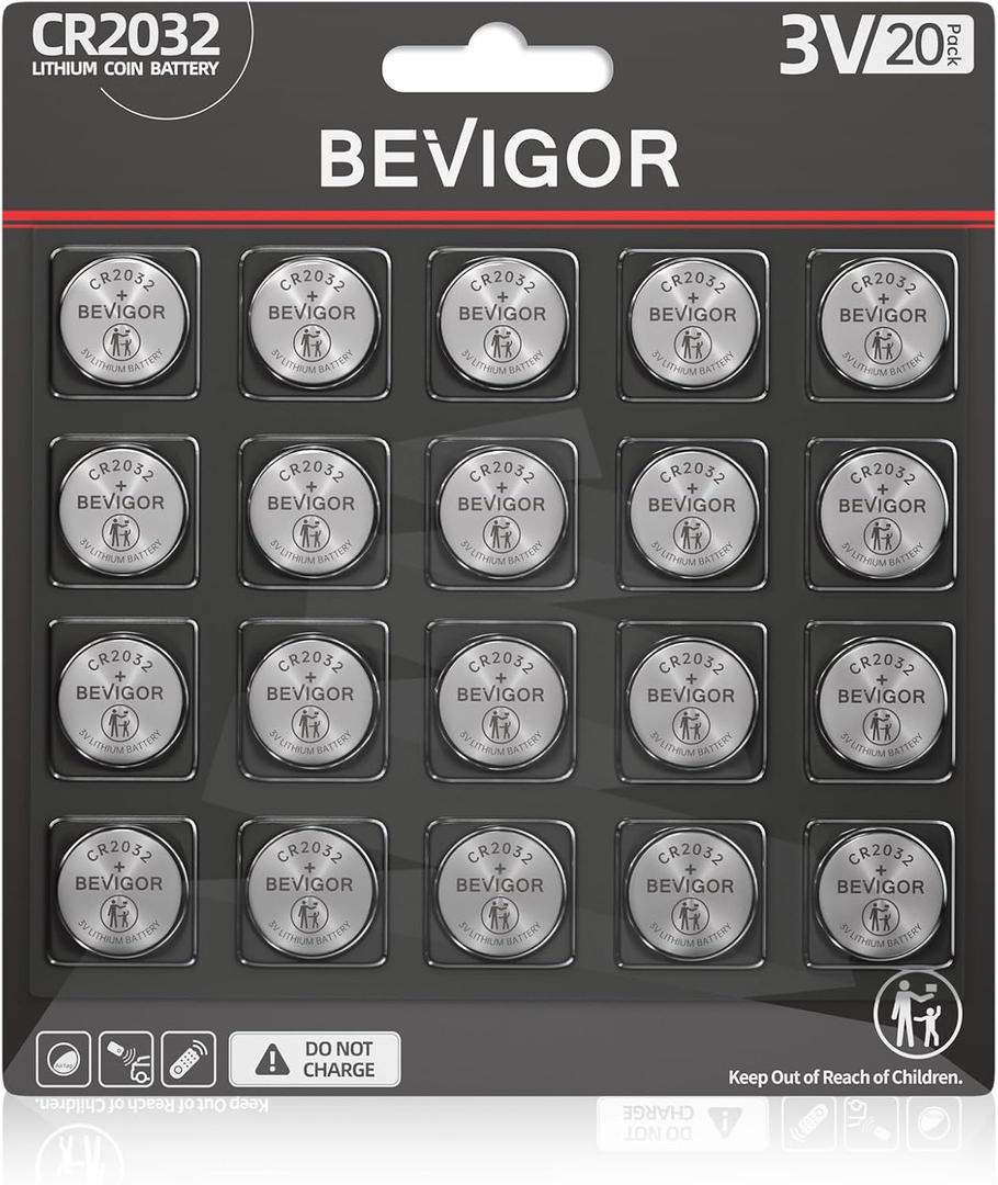 3 x BEVIGOR 2032 Battery CR2032 Lithium 3V Coin Battery 20 Pack Compatible with AirTag for Child Safety, Suitable for Key Fobs, Smart Sensors, Scales, Candles and More