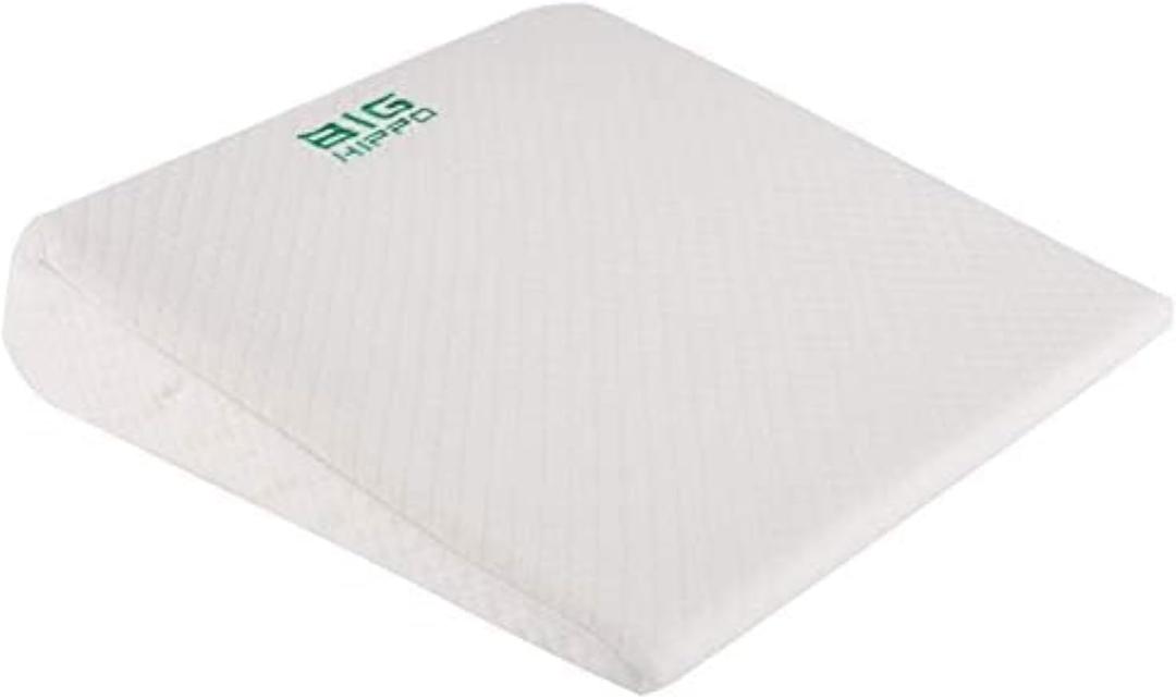 Big Hippo Wedge Pillow Memory Foam CushionWedge Pillow for Sleeping and Acid Reflux, Leg, Neck Pain, Snoring, Removable Washable Cover (White 24"x22"x7.5") (Large)