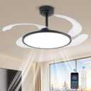 AHAWILL 48'' Retractable Ceiling Fan with Remote Control,Bladeless Ceiling Fan with LED Lights,Stepless Full Spectrum,Memory,Modern Silent Chandelier for Bedroom Dining Room Living Room,Black