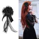 Rose Bow Hair Clip Lolita Gothic Rose Bowknot Lace Ribbon Hairpin for Women Halloween Cosplay Wedding Birthday Party (Black)