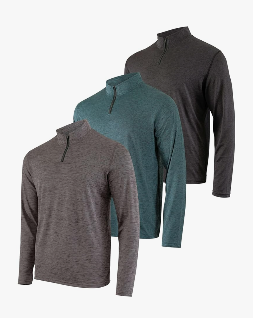 Real Essentials 3 Pack: Men's Dry-Fit Active Quarter Zip Long Sleeve Athletic Performance Pullover, 3XL