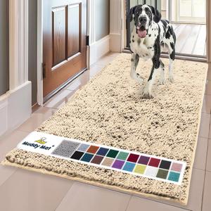 Muddy Mat | Super Absorbent Door Mat Indoor, Microfiber Quick Dry Chenille Entryway Rug, Non-Slip Front Door Mat, Indoor Mats for Entryway, Machine Washable Pet Rug, Beige 24"x72."