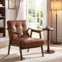 VASAGLE Accent Chair, PU Leather Armchair, Button Tufted Living Room Chair, Thick Cushion, Mid Century Modern Lounge Seating for Bedroom, Reading Nook, Home Office, Brown ULYY200KZ02S