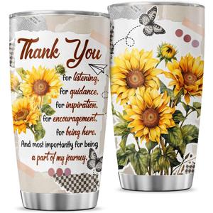 Thank You Gift for Teacher or Mentor, 20oz Sunflower Stainless Steel Tumbler with Inspirational Quote, Vacuum Insulated Appreciation Travel Mug for Women, Coworkers, Friends