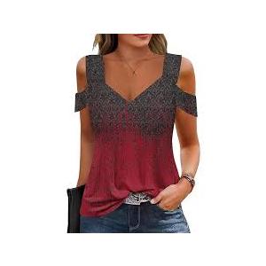 Soesdemo Summer Tops Women's Tunic Top Short Sleeve Cold Shoulder V Neck Loose Fit Basic Tee Casual Tops Shirts Blouse (Medium, Black2)