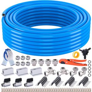 Compressed Air Line Kit, 3/4 Inch ID x 100FT HDPE-Aluminum Compressed Air Piping System, Garage Air Compressor Line Kit Accessories for Shop | 200 PSI | 90PCS