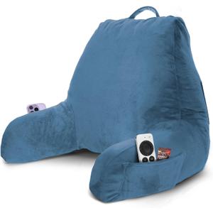 Nestl Reading Pillow with Shredded Memory Foam, Designed for Sitting Up in Bed and Couch, Back and Arms Adjustable Support for Adult & Teens Backrest Pillows for Reading, Washable Cover, Blue Heaven