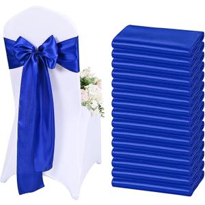 60 Pcs Royal Blue Chair Sashes Satin Chair Bows Sashes for Party, Hotel, Wedding, Reception, Restaurant Event Decoration (7 x 108 inch)