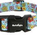 Dog Collar for Large Dogs, Spring &Summer Theme Dog Collars with Colorful Flower Pattern, Adjustable Blue Small Dog Collars, Cute Girl or Boy Dog Collar Ideal for Gifts,Pet Accessory (Garden on Blue)