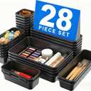 A-LuGei【1𝟮𝗣𝗖𝗦 Plastic Black Desk Drawer Organizer Tray Divider Set, Makeup Organization and Storage Bin Container for Office Utensils Bathroom Kitchen Bedroom Gadget Tool Pantry Cosmetic Jewelry