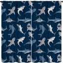Kids Sea Animal Curtains for Teens Boys Girls Bedroom Nursery Decor Cartoon Sharks Art Printed Blackout Window Drapes Fabric Set 2 Panel 42x45 Inch 30% Shading Rate