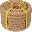 Natural Hemp Rope - 1 Inch × 50 Feet - Heavy Duty Jute Twisted Manila Thick Rope for Crafts, Hammock, Nautical, Decorating