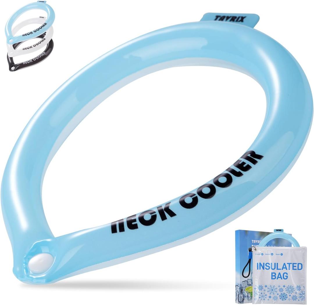 Neck Cooling Tube with Snap Button & Insulation Bag, Reusable Ice Ring, Freezes Below 64- Cooling Relief for Hot Weather, Outdoor Sports, Workers. Wearable Cooling Neck Wrap. (Blue, M)