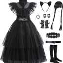 Black Costume Dress Kids Girls Black Cosplay Halloween Party Dress Up Gothic Costume with Accessories (4-5 Years)