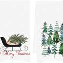 UTELKA Green Christmas Tree Bathroom Towels, Winter Xmas Kitchen Hand Towel Set of 2, Winter Festive Holiday Tea Dish Towels for Farmhouse Green Christmas Decor for Mom Women 16x24