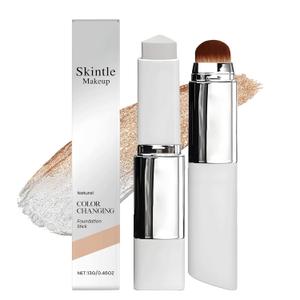 Skintle Makeup,Skintle Foundation 2 In 1 Korean Color-Changing Foundation Stick With Brush.Medium To Full Coverage Makeup,Dual-Ended with Detachabl - Natural (1pcs)