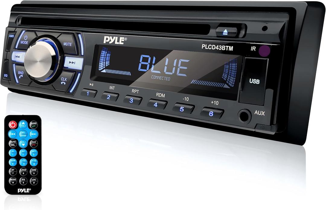 Pyle Boat Bluetooth Marine Stereo Receiver - Marine Head Unit Din Single Stereo Speaker Receiver - Wireless Music Streaming, Hands-Free Calling, CD Player/MP3/USB/AUX/ AM FM Radio -PLCD43BTM (Black)