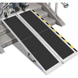 Ruedamann 6FT Portable Wheelchair Ramp, Non-Slip Aluminum Folding Handicap Ramp for Doorways, Wheel Chair Threshold Ramp for Home Steps, Stairs, Wheelchair, Scooters, Pets, Entry