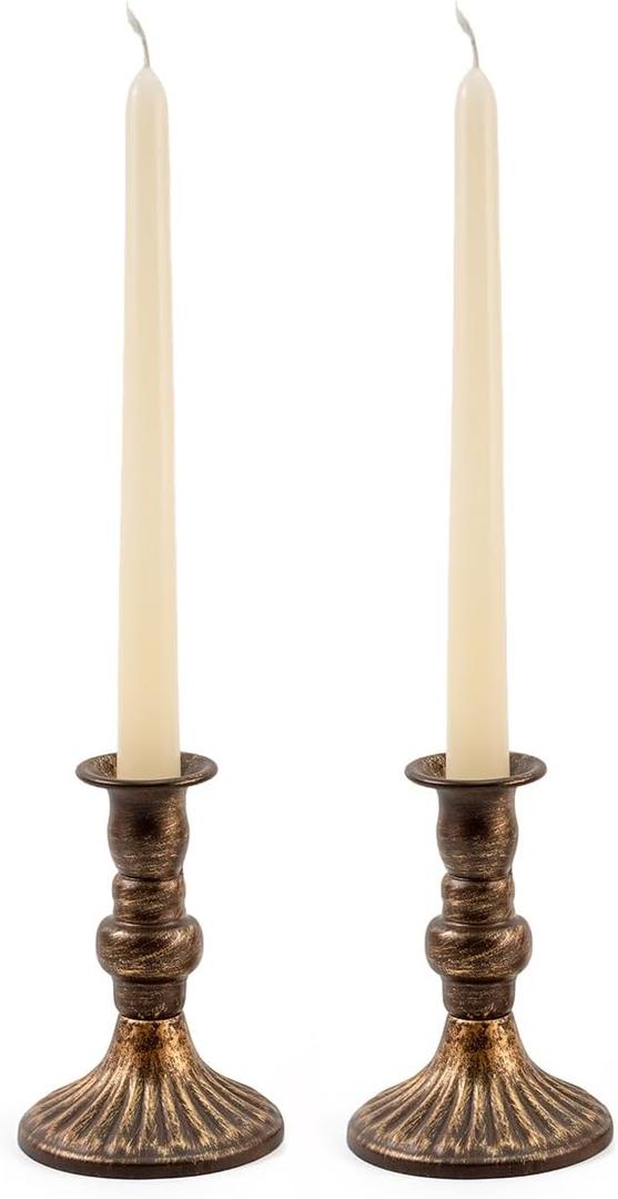 Farmhouse Bronze Candle Holders for Pillar Candles Metal Decorative Taper Candle Stand, Retro Set of 2 Candlestick Holder Table Centerpiece Decor for Fireplace, Living or Dining Room