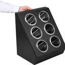 Restaurantware-Met Lux 13.78 x 11.42 x 15.94 Inch Flatware Organizer, 1 Standing Cutlery Holder - Includes 6 Stainless Steel Cylinders, Perforated Design, Black Plastic Utensil Holder, For Breakroom