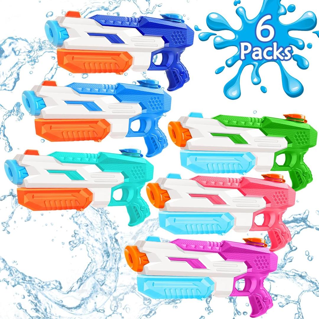 600cc Water Gun for Kids Adults 6 Pack Squirt Blasters Super Water Gun Soaker with Long Range High Capacity for Boys Girls Summer Swimming Pool Beach Outdoor Water Fighting Play Toys Party Favors (Multicolored)