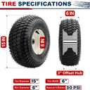 2 Pieces 15x6.00-6 Front Lawn Mower Tires & Wheels - NHS Alloy Steel - for Husqvarna Craftsman, John Deere 100 & D100 Series Riding Mowers and Lawn Tractors - 3" Centered Hub, 3/4" Bushings