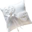 Lace Pearl Wedding Ring Bearer Pillow Holder, 7.9 Inch Ring Bearer for Wedding