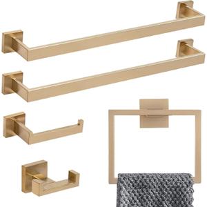 Lava Odoro 5-Piece Towel Bar Set Champagne Gold, Modern Brushed Gold Bathroom Hardware Accessories Set 23.6 Inch Towel Rack Set SUS304 Stainless Steel Wall Mounted (Champagne Gold, 5-Piece)