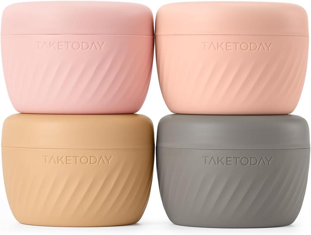 TakeToday Travel Containers for Toiletries, Leak-Proof, TSA Approved, Refillable Silicone Cylindrical Cream Jars with Lid for Cosmetic Toiletry, 3oz, 4 Pack, Apricot