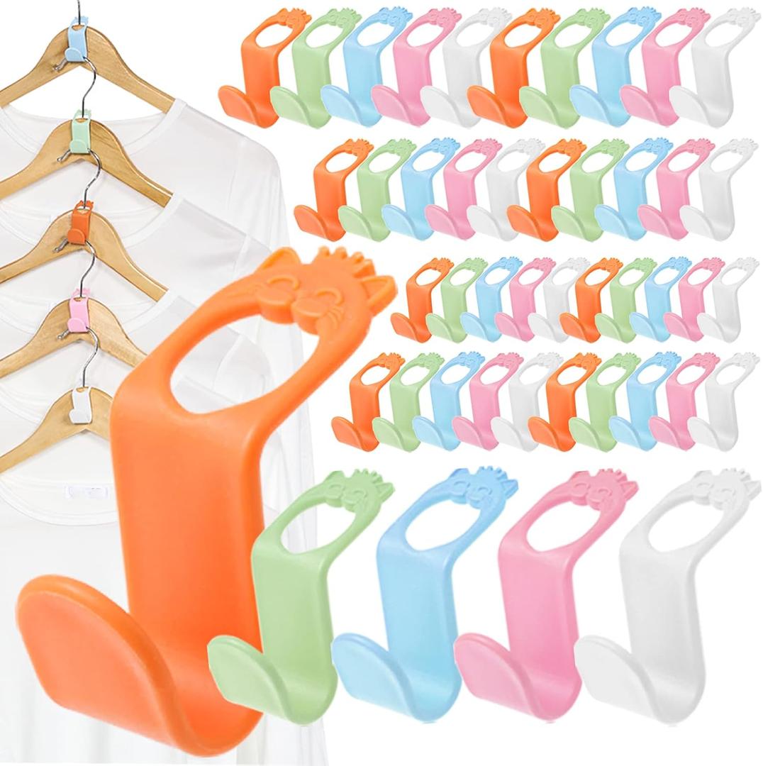 SLMT Space Saving Hanger Extender Hooks - 50PCS Closet Organizer for Plastic, Velvet, Wooden, Wire & Heavy Duty Hangers